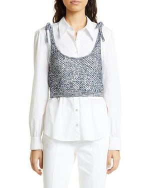 Cinq À Sept Elodie Tie Strap Open Stitch Crop Sweater Tank - Gray