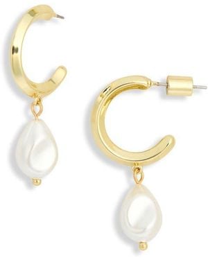 Electric Picks Jones Pearl Drop Huggie Hoop Earrings - Metallic