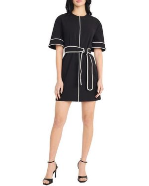 Donna Morgan Contrast Piping Short Sleeve Minidress - Black