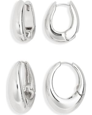 Leith 2-Pack Assorted Puffy Oval Earrings - White
