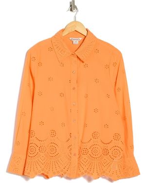Nanette Lepore Long Sleeve Eyelet Top - Orange