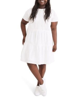 Madewell Embroidered Eyelet Button Front Tiered Dress - White