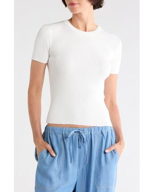 Tahari Short Sleeve Crewneck Ribbed T-Shirt - White
