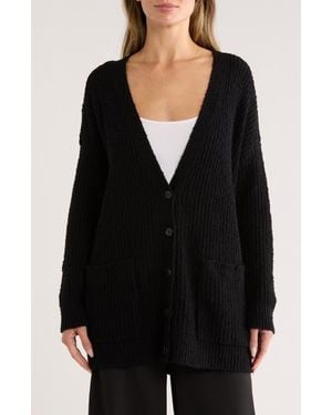 Eileen Fisher Ribbed Boyfriend Cardigan - Black