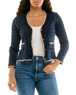Nina Leonard Scallop Trim Cardigan Sweater - Blue