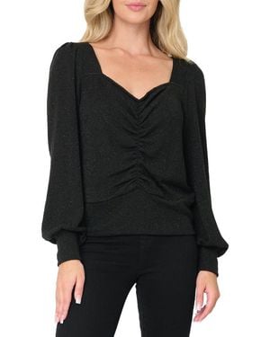 Gibsonlook V-Neck Ruched Knit Top - Black