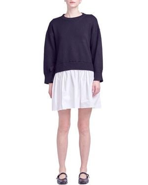 English Factory Side Tie Twofer Dress - Blue