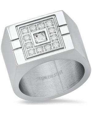 HMY Jewelry Simulated Diamond Signet Ring - Metallic