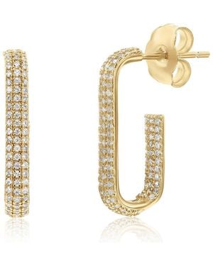 Suzy Levian Pavé Cubic Zirconia Open Paper Clip Hoop Earrings - Metallic