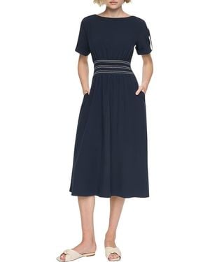 DKNY Commuter Solid Short Sleeve Dress - Blue