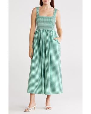 Wayf Smocked Cotton Sundress - Green