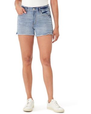 Kensie Rivet Frayed Hem Denim Shorts - Blue