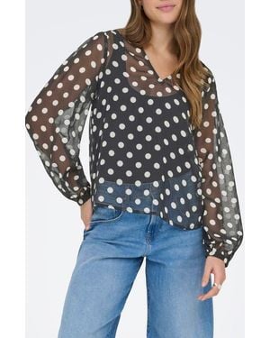ONLY Fedja Polka Dot Long Sleeve Woven Top - Black
