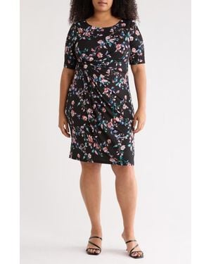 Connected Apparel Floral Gathered Midi Dress - Black