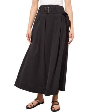 Ming Wang Pleated Belted A-Line Midi Skirt - Black