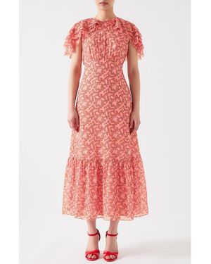LK Bennett Billie Blossom Capelet Silk Blend Dress - Red
