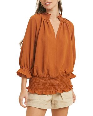 Wishlist Textured Smocked Ruffle Top - Brown