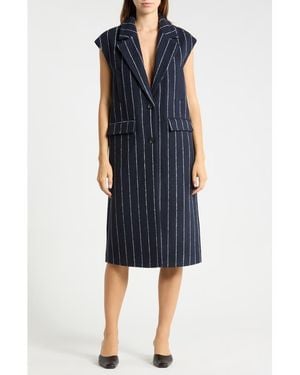 Ichi Collared Pinstripe Dress - Blue