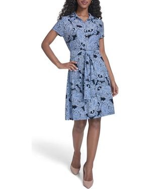 Tommy Hilfiger Floral Jersey Shirtdress - Blue