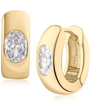 Jardin Oval Cubic Zirconia Huggie Hoop Earrings - Metallic