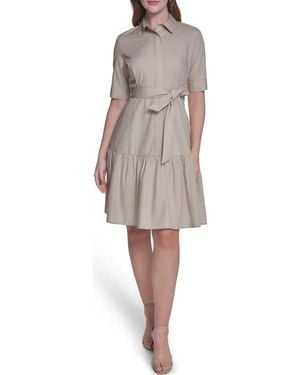 Calvin Klein Short Sleeve Cotton Shirtdress - Gray