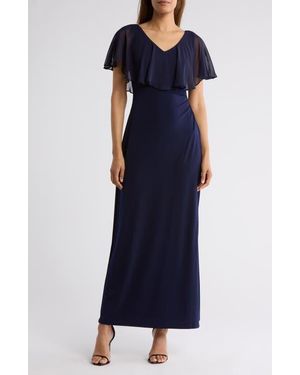 Connected Apparel Flutter Sleeve V-Neck Dress - Blue