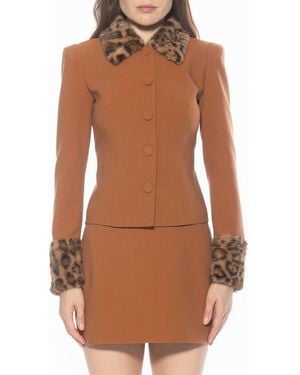 Alexia Admor Fran Faux Fur Trim Twill Jacket - Brown