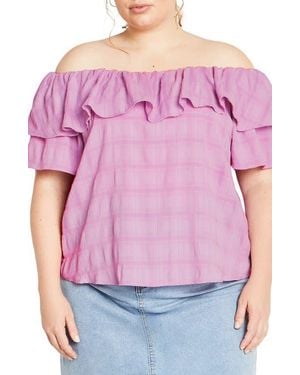City Chic Christy Off The Shoulder Ruffle Top - Pink
