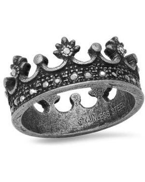 Steeltime Ion Plated Stainless Steel Crown Ring - Black