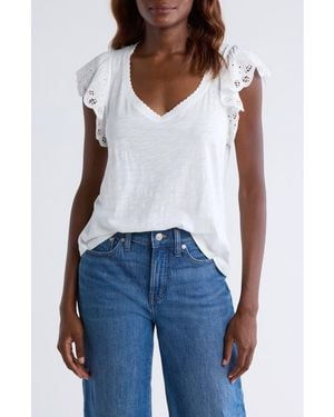 Wit & Wisdom Eyelet Flutter Sleeve Jersey T-Shirt - White