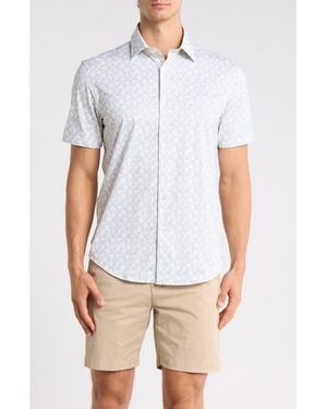 Bugatchi Ooohcotton Palm Tree Print Short Sleeve Button-Up Shirt - Blue