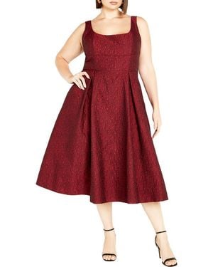 City Chic Estella Jacquard Midi Dress - Red