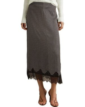 Reiss Ivy Stripe Lace Trim Midi Skirt - Gray