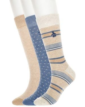 Original Penguin Vecjman Stripe 3-Pack Assorted Crew Socks - Blue