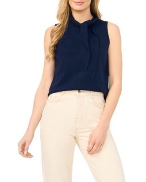 Cece Tie Neck Sweater Tank - Blue