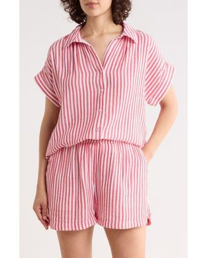Caslon Duo Gauze Button-Up Shirt - Pink
