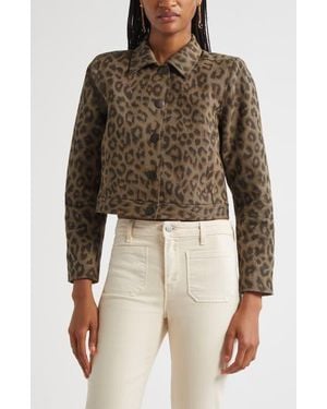 L'Agence Marla Leopard Print Crop Cotton Jacket - Brown