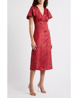 Chelsea28 Floral Jacquard Draped Midi Dress - Red