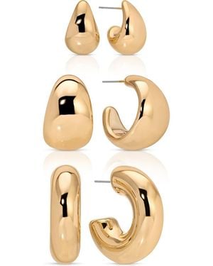 Ettika Set Of 3 Domed Hoop Earrings - Metallic