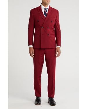 Gino Vitale Slim Fit Solid Double Breasted Suit - Red