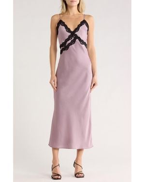 Leith Lace Trim Satin Maxi Dress - Purple