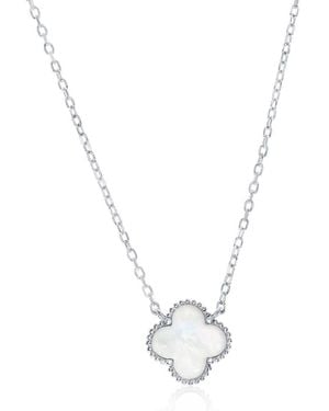 Simona Mother-Of-Pearl Clover Milgrain Halo Pendant Necklace - Metallic
