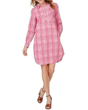 Foxcroft Delaney Plaid Long Sleeve Popover Shirtdress - Pink