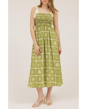 AUGUST SKY Shoulder Tie Midi Dress - Yellow