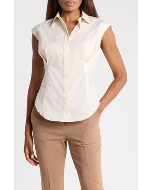 Theory Cap Sleeve Cinched Poplin Shirt - White