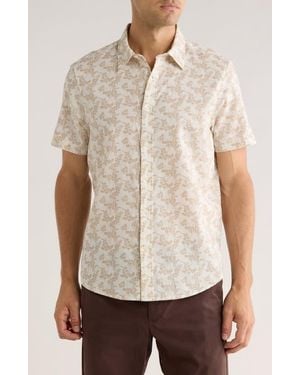 14th & Union Floral Print Short Sleeve Linen & Cotton Button-Up Shirt - Natural