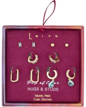 Leith 5-Pack Stud & Hoop Earrings - Purple