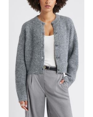 Open Edit Fuzzy Crewneck Cardigan - Gray