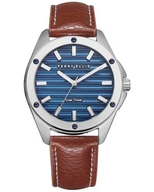 Perry Ellis Solar Powered 3-Hand Quartz Strap Watch, 41Mm - Blue
