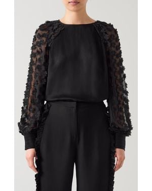LK Bennett Gisella 3D Flower Chiffon Shirt - Black